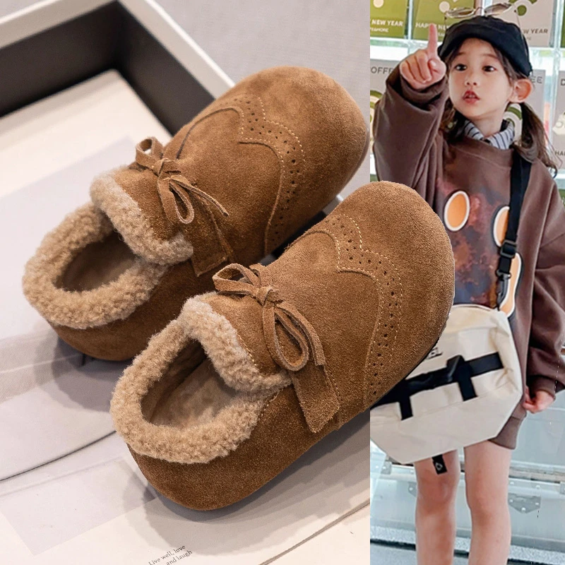 女童勃肯鞋秋冬加绒鞋2025新款儿童皮鞋冬季女宝棉鞋保暖软底冬鞋