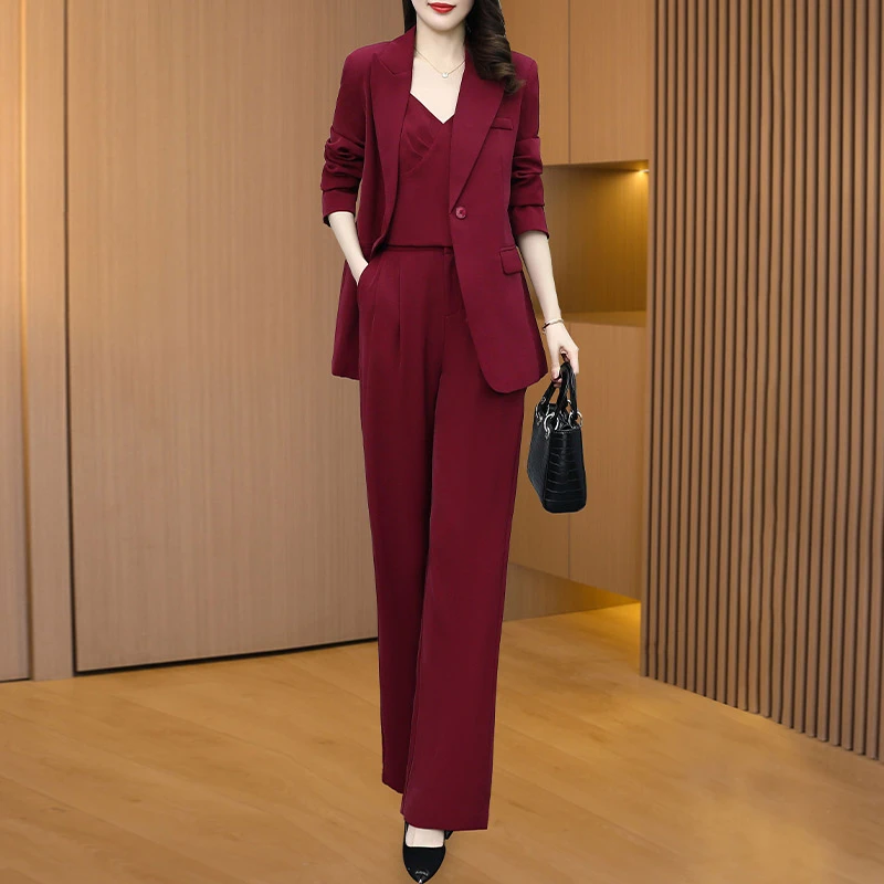 喜婆婆婚宴套装女春秋2025新款礼服妈妈高端时尚西装三件套阔腿裤