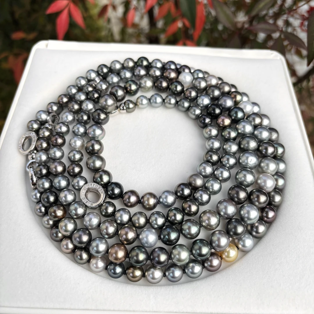 【限定色】大溪地莫兰迪混彩8-11mm海水珍珠项链S925银 多样性发一