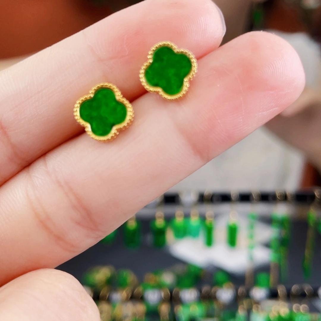 翡翠银S925镶嵌耳饰