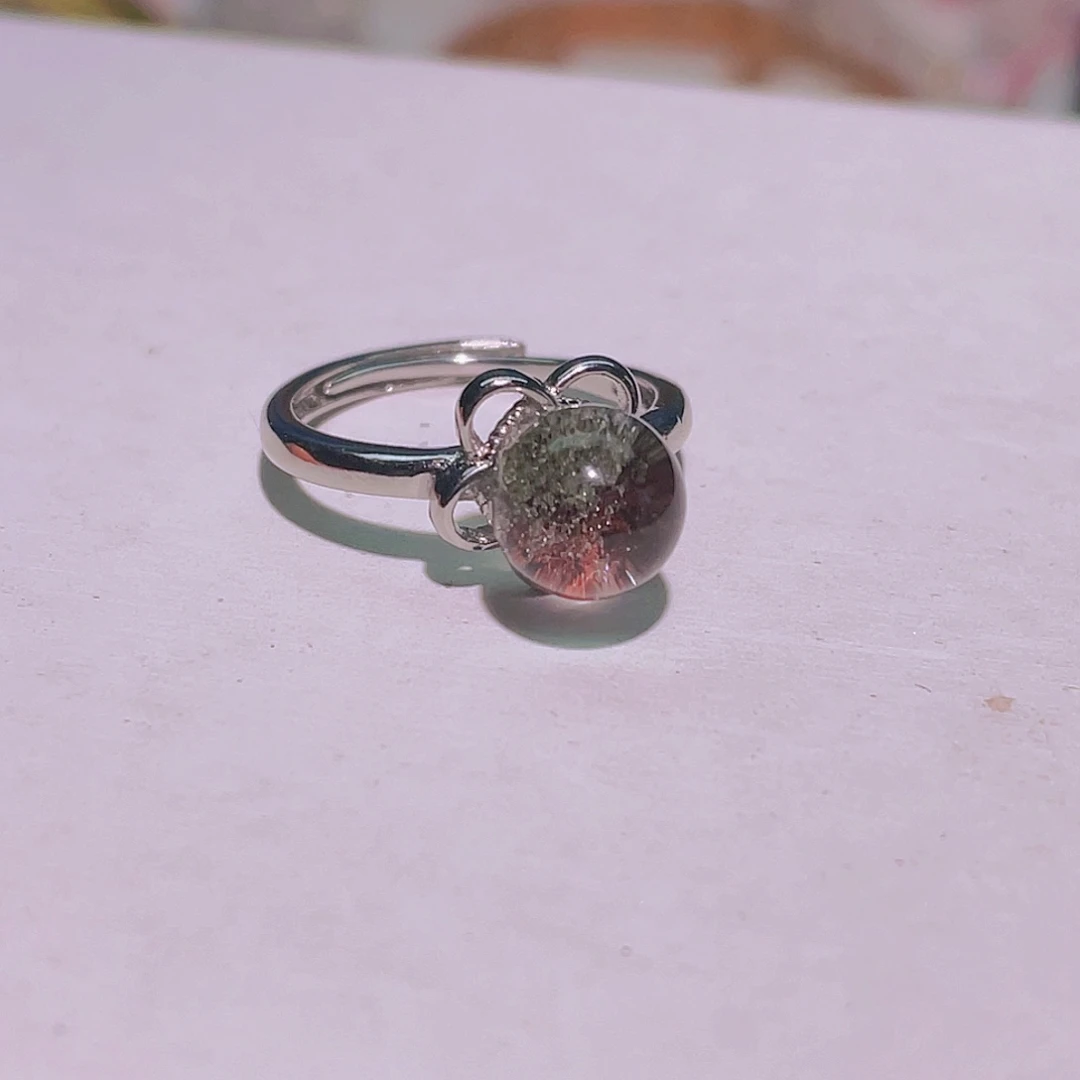 银S925镶嵌烟晶戒指天然绿幽灵戒指全净体