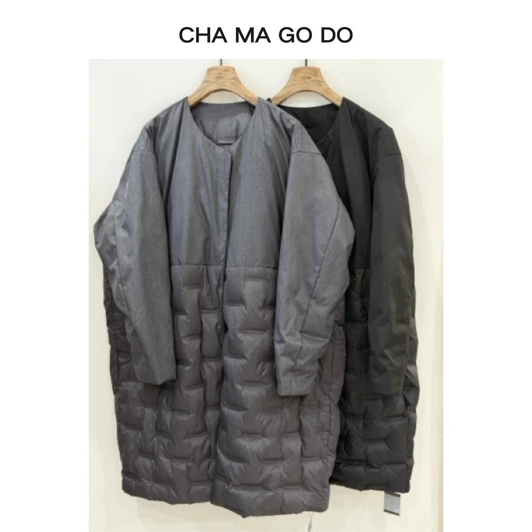 CHA MA GO DO日系秋冬中长款拼接圆领羽绒服