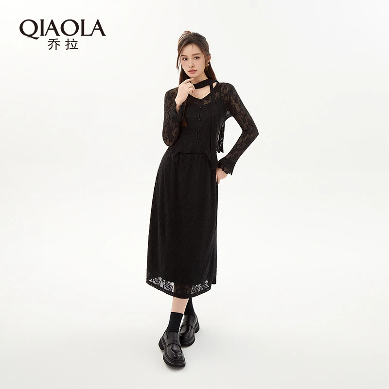 QIAOLA/乔拉【云雾花影】春夏款针织肌理弹性透气显瘦时尚套装预售