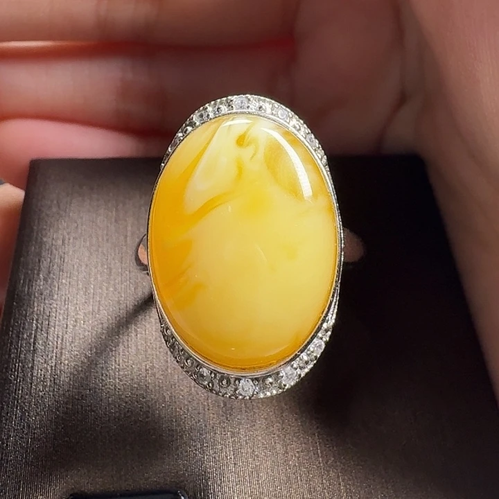 蜜蜡银S925镶嵌戒指戒指