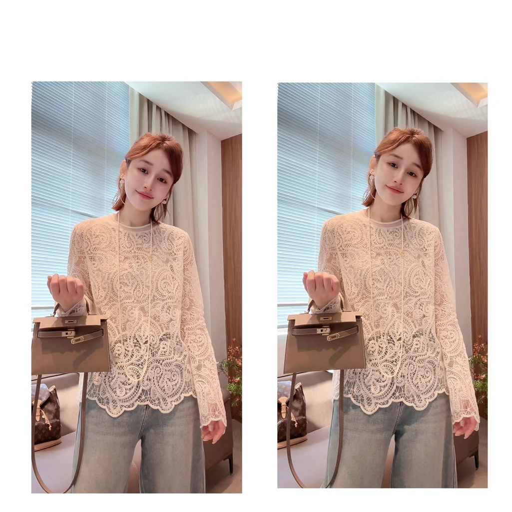《新品首发》轻奢高级蕾丝百搭缕空小衫上衣