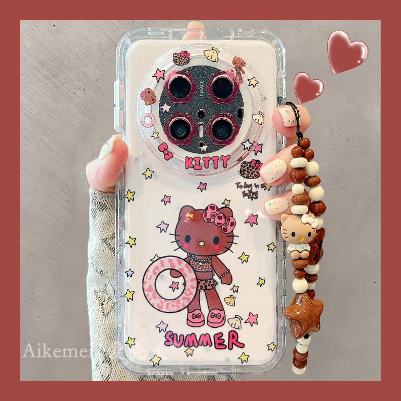 适用华为mate70pro+手机壳卡通豹纹泳圈mate60pro+黑皮kt猫链条女