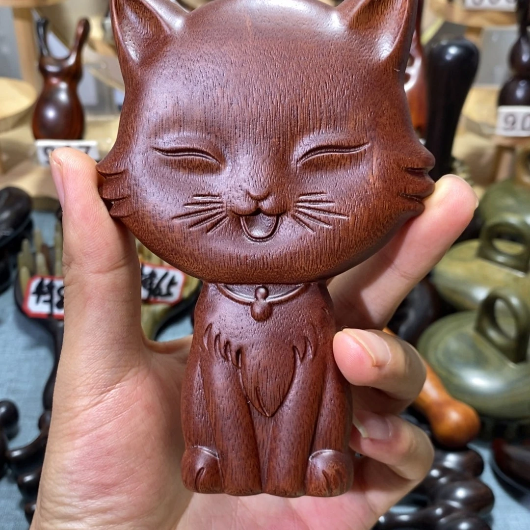 红檀木可爱小猫镜子