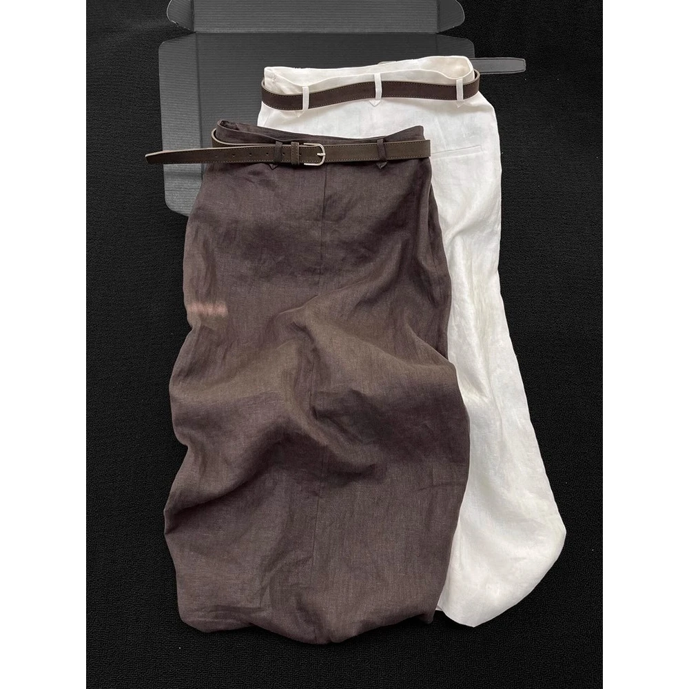 人手一件好版型！高腰直筒咖色半身裙女2025夏季气质高级a字裙长裙