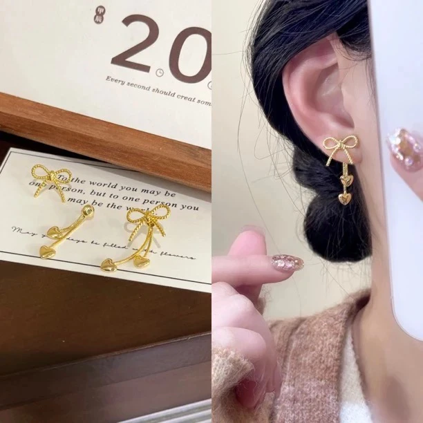 A-253蝴蝶结流苏耳钉两戴款轻奢百搭气质