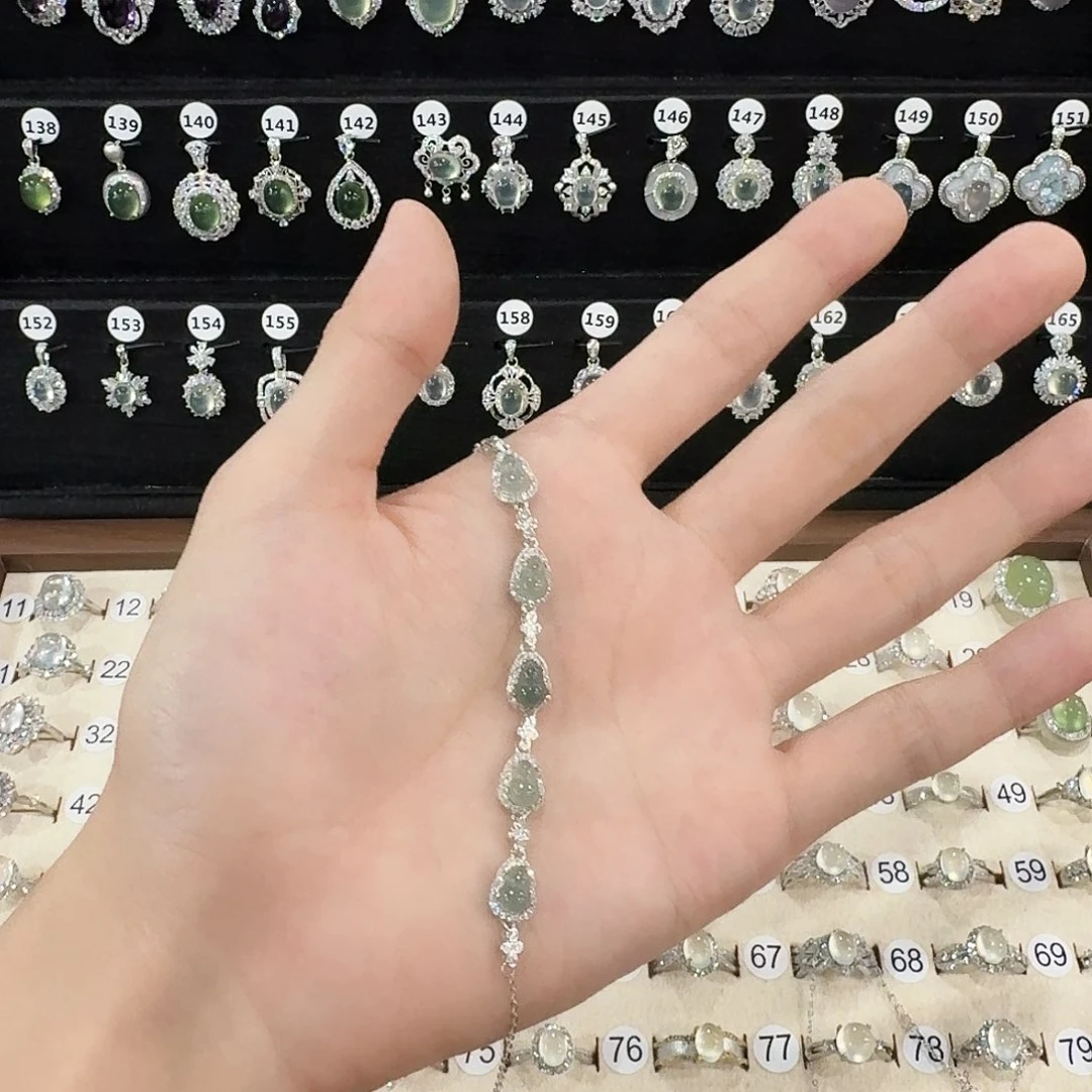 银S925镶嵌手链翡翠秋*