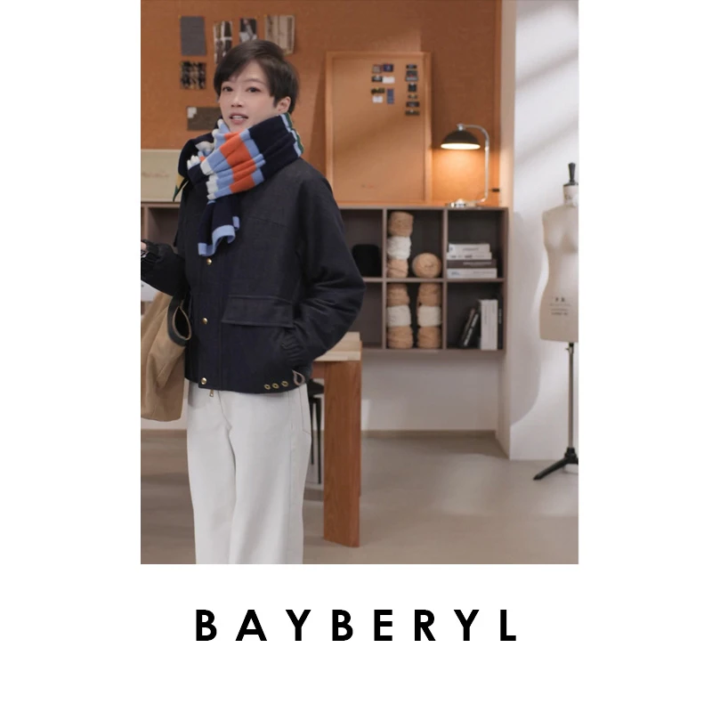 BAYBERYL老贝丹宁风暴*拼接立领金扣时髦冬羽绒服MF5J0441-10/26