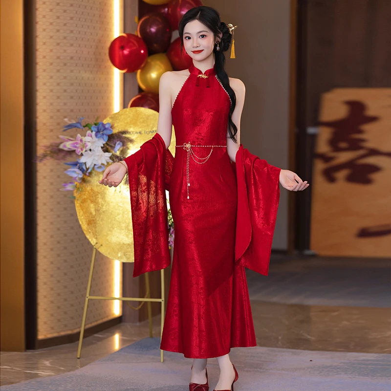 红色敬酒服新娘旗袍2025新中式订婚礼服结婚嫁衣高级改良鱼尾裙夏