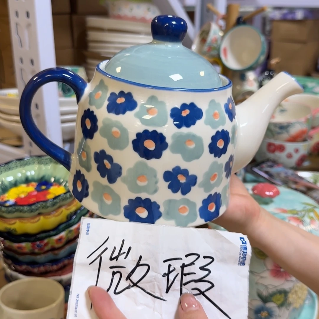 瓷微瑕蓝花语外贸茶壶1只