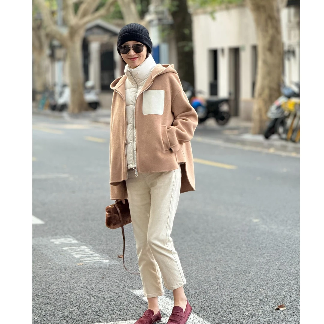 羊绒大衣连帽外套