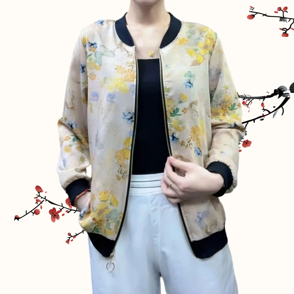 【黄花蝶】新款时尚百搭透气薄款女士休闲洋气国风复古印花妈妈装