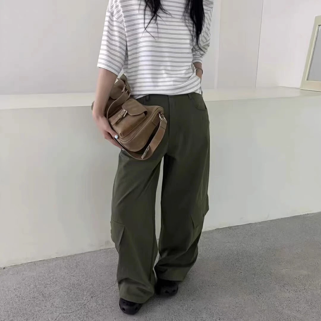 白色弯刀工装裤女夏季薄款2025年新款高腰宽松阔腿美式休闲运动裤