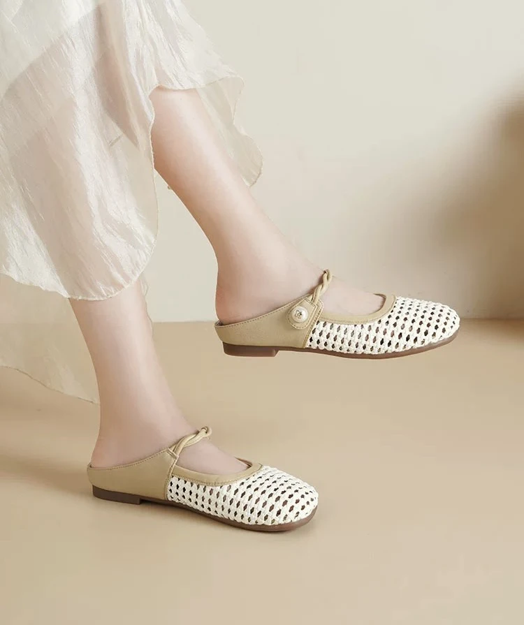 包头凉拖女款2025新款夏季外穿编织镂空拖鞋平底玛丽珍凉鞋