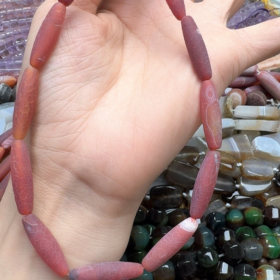 玛瑙/玉髓未镶嵌珠宝半成品一条8x28m磨砂龙鳞天朱