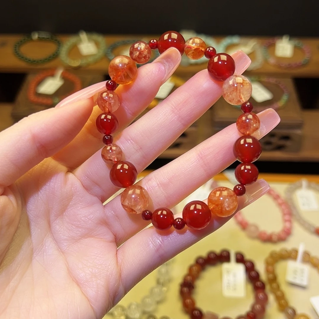 银S925镀金镶嵌手串水晶红1465