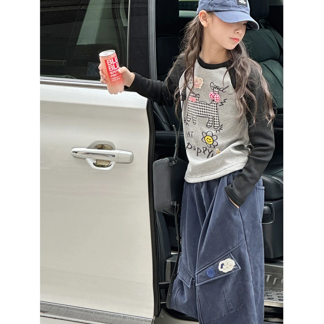 K30079孙小美插肩袖女童打底衫t2025新款秋冬儿童加绒加厚上衣T恤