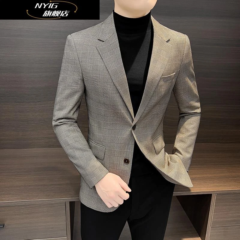NYIG西装外套男士秋季2025新款上衣痞帅高级感千鸟格西服潮流外套
