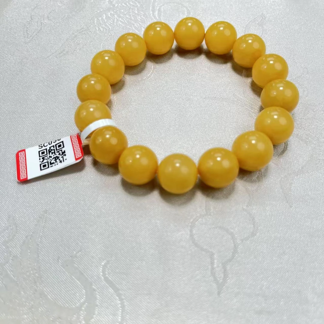 天然琥珀蜜蜡鸡油黄手串SC038