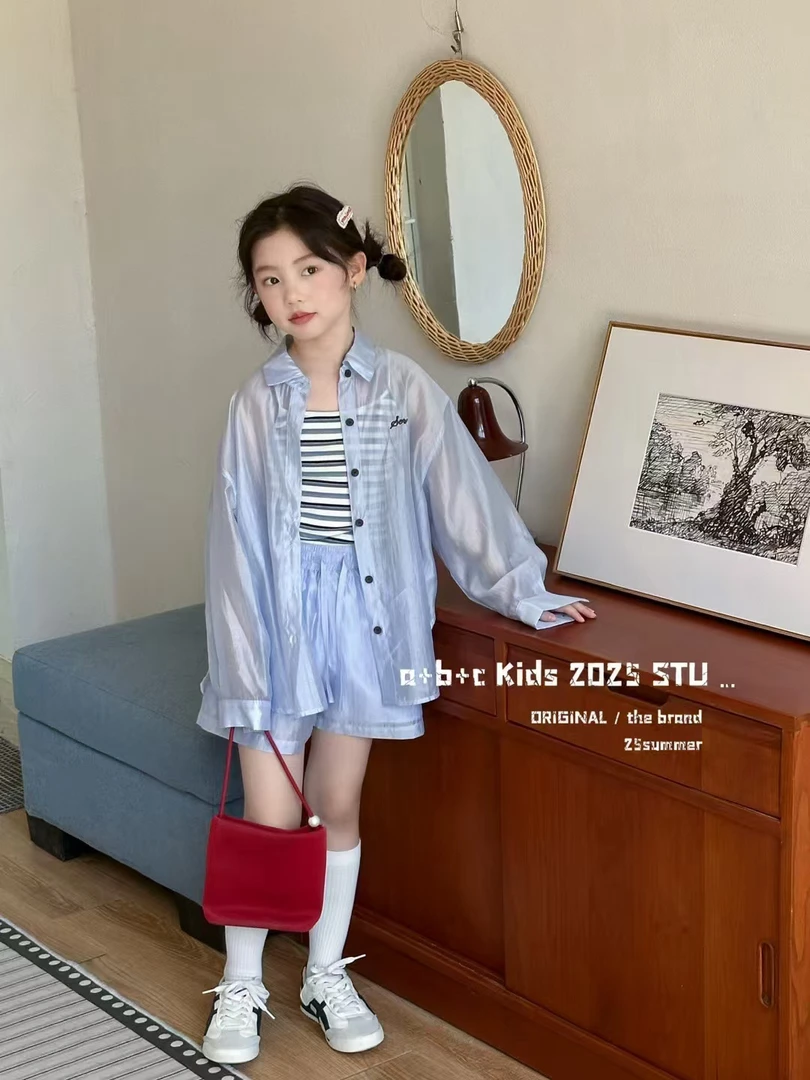 9595童装防晒衬衫/短裤套装