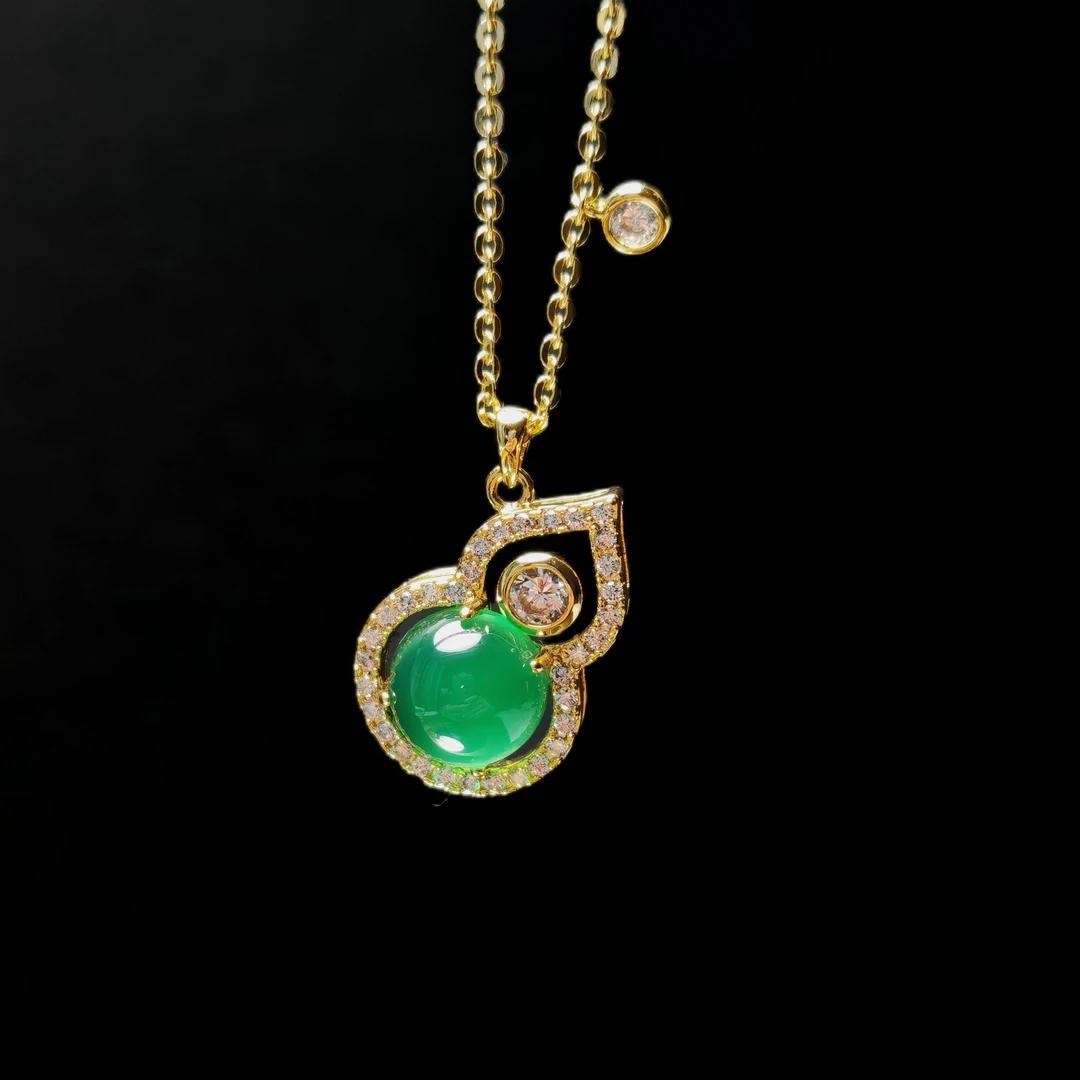 铜合金锆石项链 葫芦镶嵌锁骨链精致气质轻奢福禄