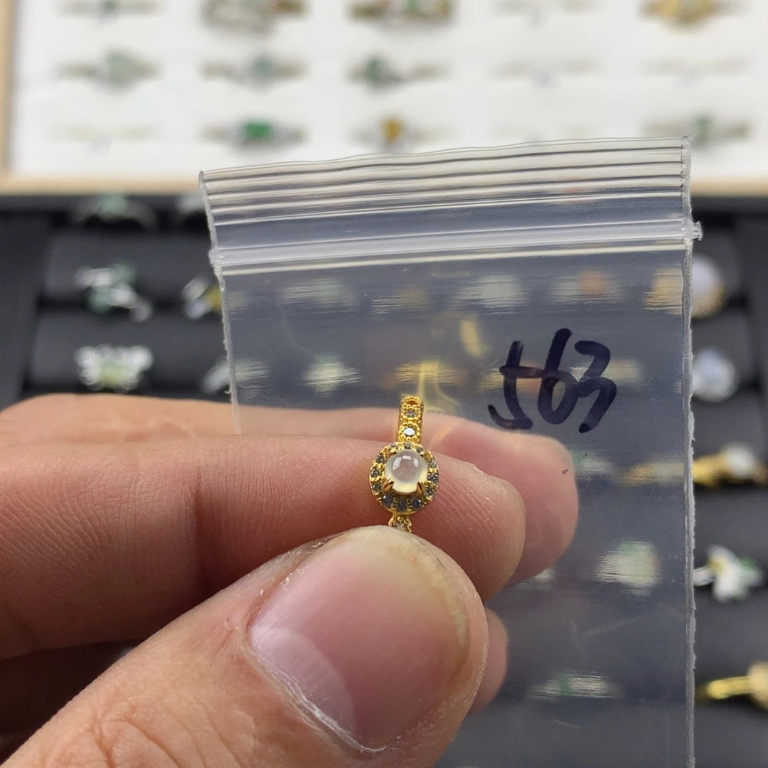 翡翠银S925镀金镶嵌戒指563