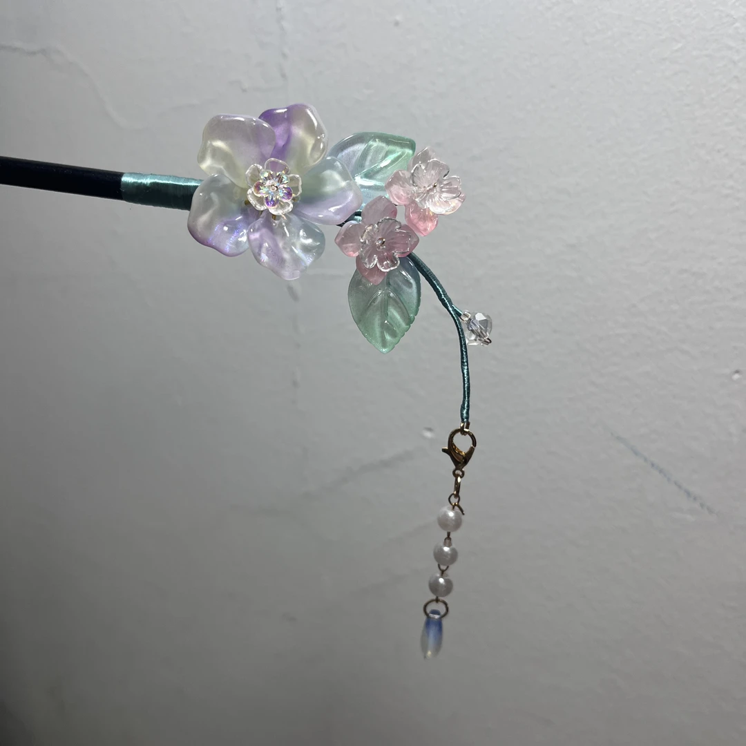 038原创琉璃木簪紫色汉服发饰头饰流苏配饰