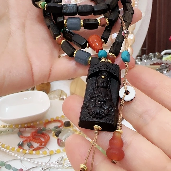 玛瑙/玉髓未镶嵌颈饰长76左右香的毛衣链有纹理隔珠天然