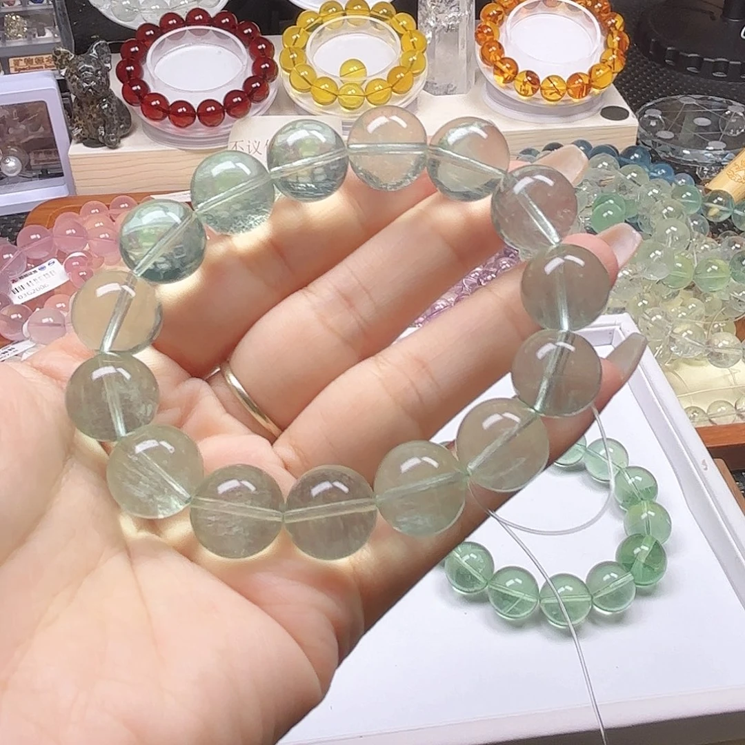 水晶手链未镶嵌酒***桃绿萤石14