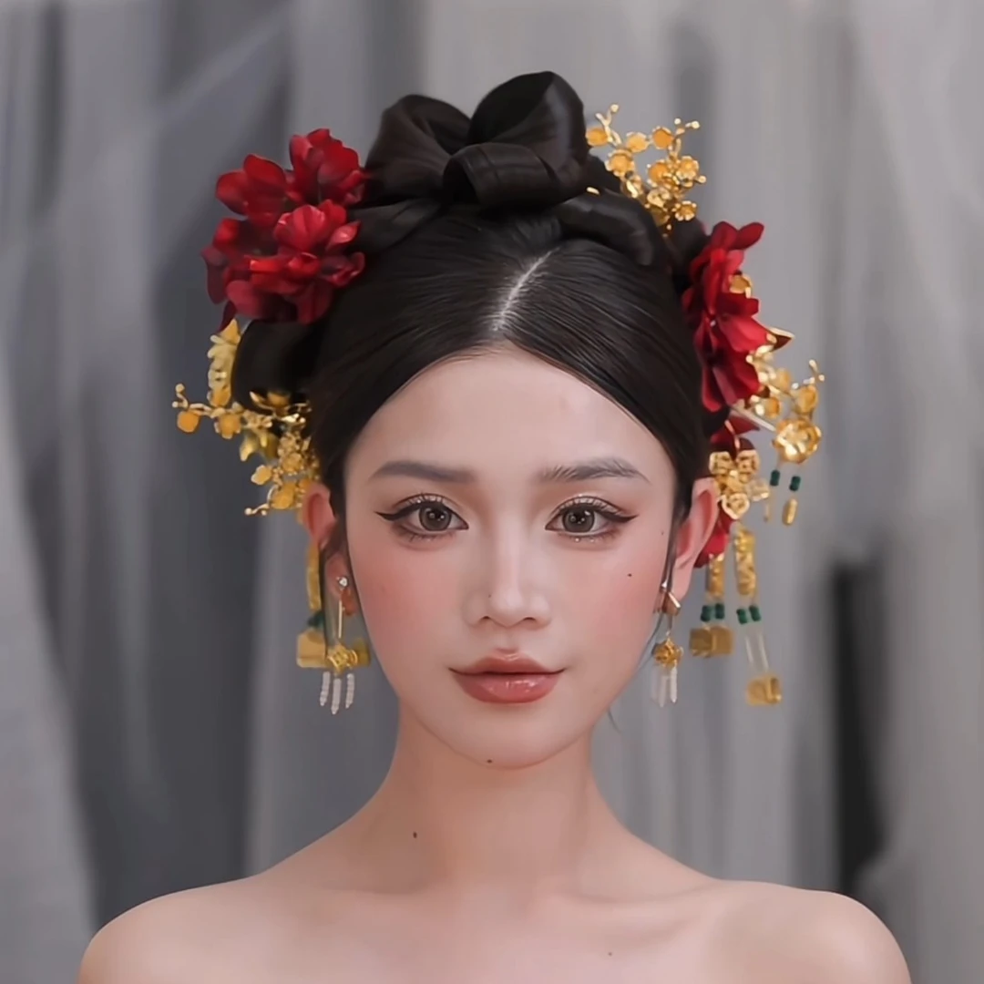 喜看优选-15273-新娘饰中式黄色古风汉唐汉服秀禾服龙凤褂流苏