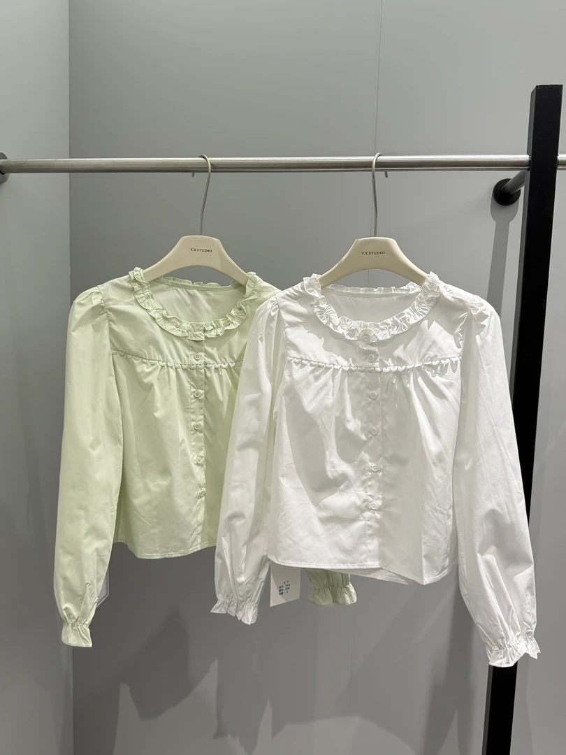 圆领长袖衬衫白色蕾丝 5015