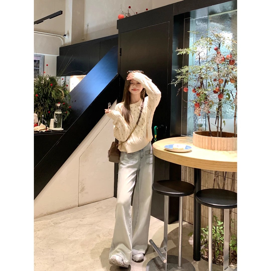 切糕自制【漫步梧桐】小个子女秋季设计感柔软质感直筒休闲牛仔裤