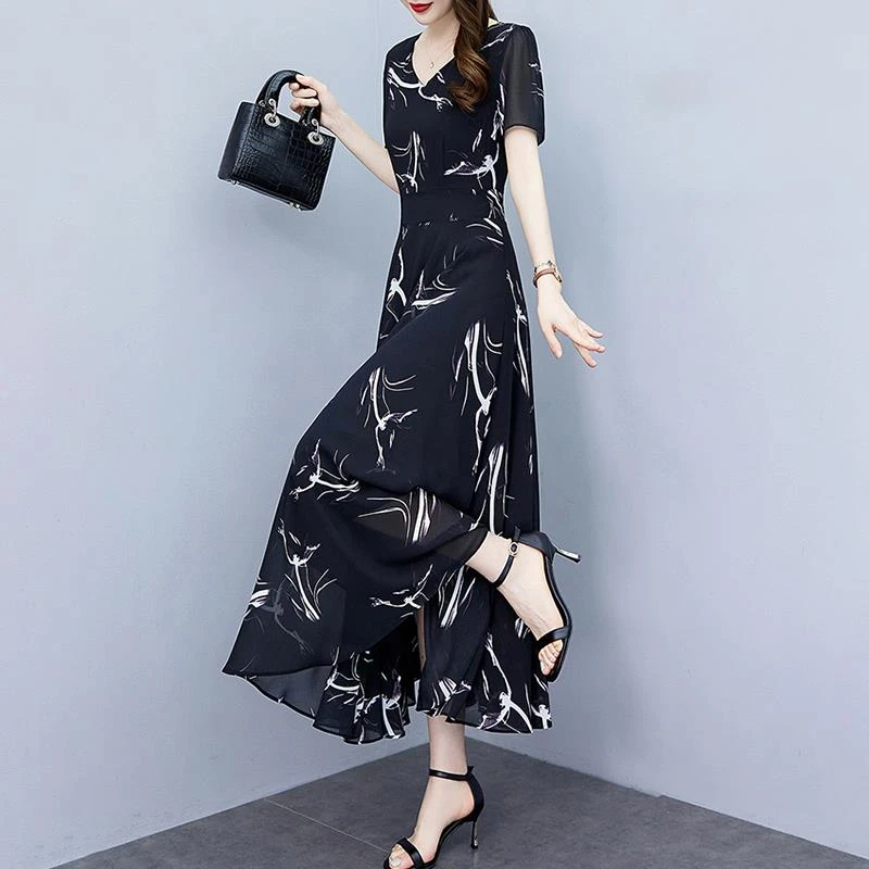 哥弟阿玛施正品雪纺连衣裙子女装夏季2025年新款碎花气质妈妈显瘦