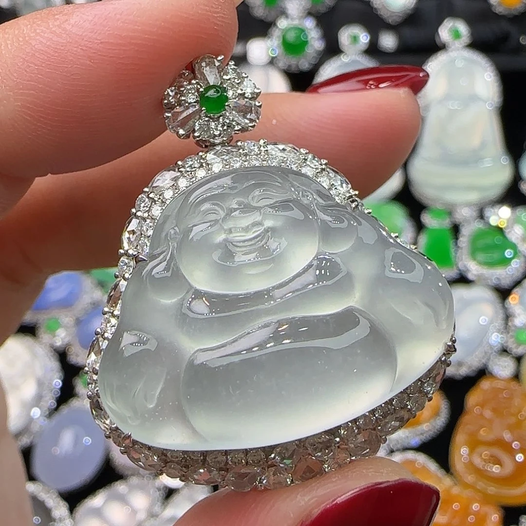 颈饰18K金镶嵌翡翠天然翡翠