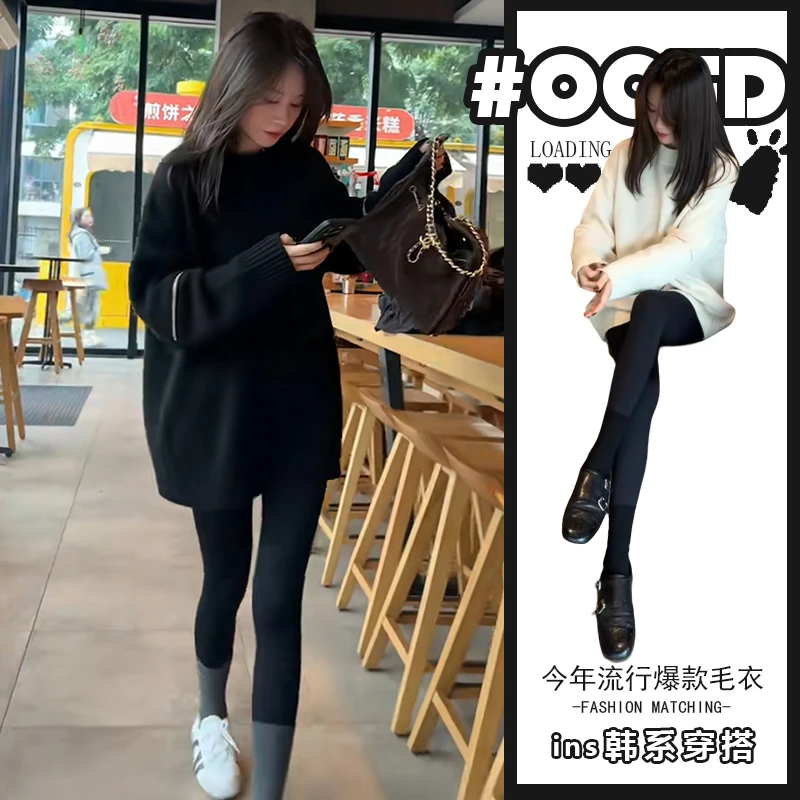 欧式高端大气宽松圆领长袖毛衣女秋冬新款韩版时尚外穿百搭针织衫