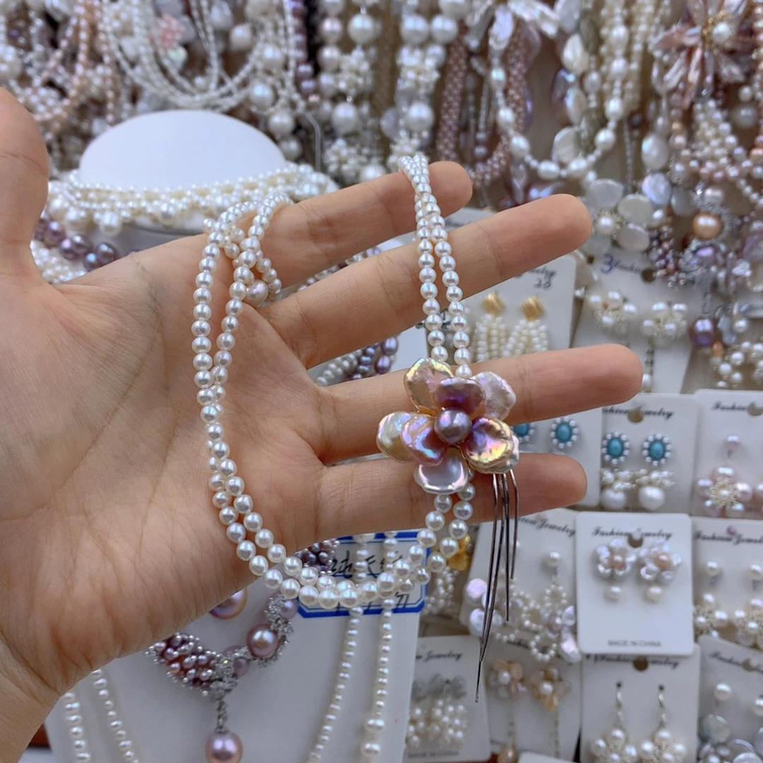 B***留银S925镶嵌项链耳饰淡水珍珠