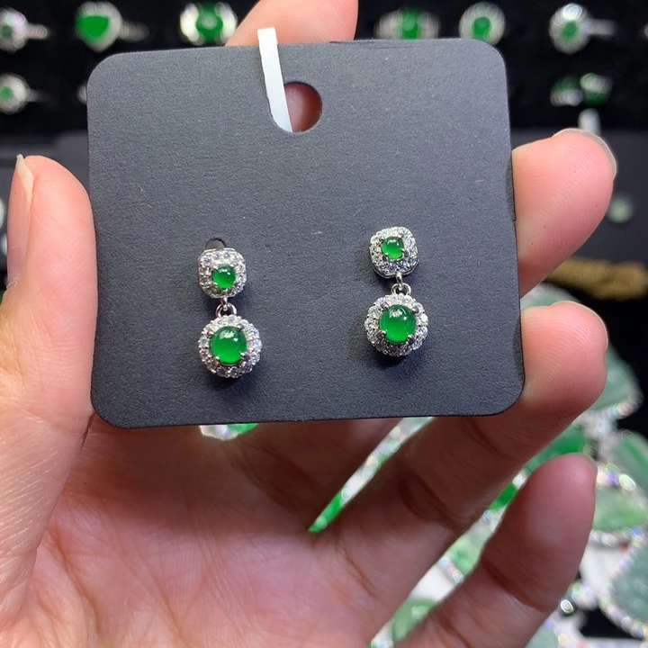 【闪购商品】翡翠耳饰银S925镶嵌天然翡翠