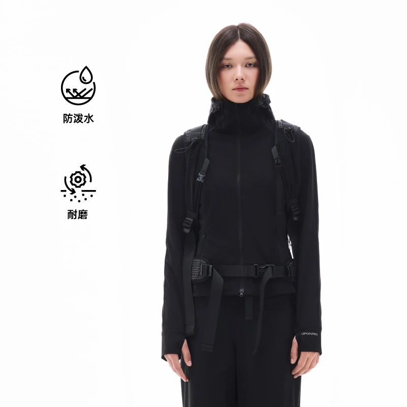 UPON PRO 都市线 秋季新品曜石黑插肩袖连帽防护外套 U1FZ40338