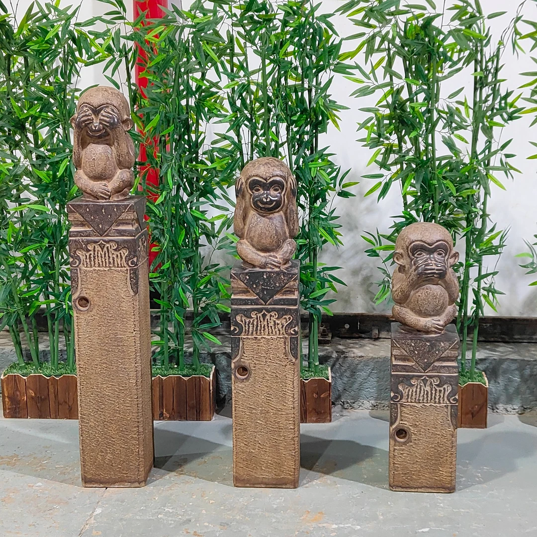 青石庭院观景摆件猴子拴马庄做旧工艺原石雕刻包邮不含卸车和摆放