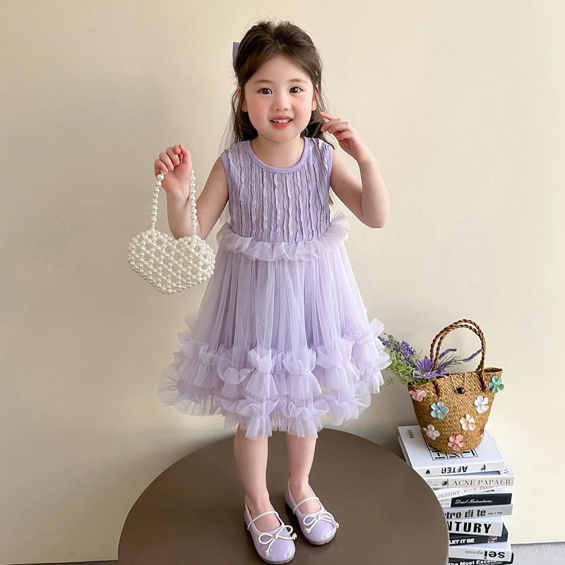 女童连衣裙夏季2025新款时髦洋气儿童夏装公主裙女宝宝无袖蛋糕裙