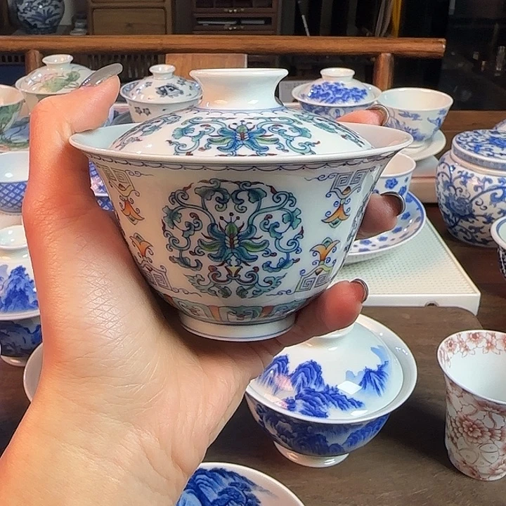 浥***茗名窑口 古彩盖碗放漏放漏放漏