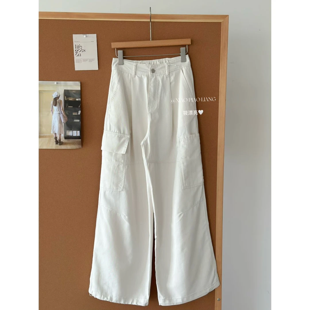 夏季阔腿美式复古工装休闲裤2025宽松显瘦抽绳口袋裤子P077-1#0.1