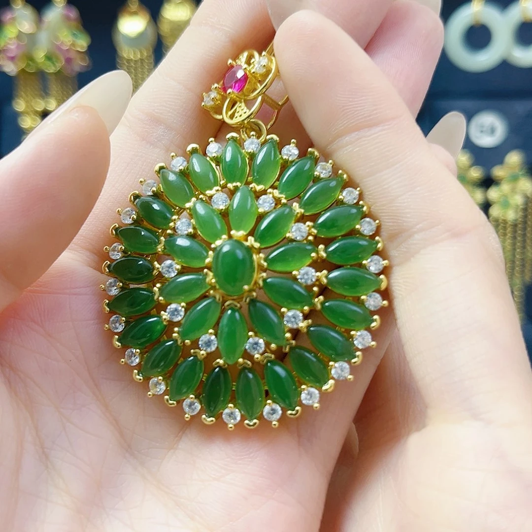 和田玉银S925镀金镶嵌颈饰