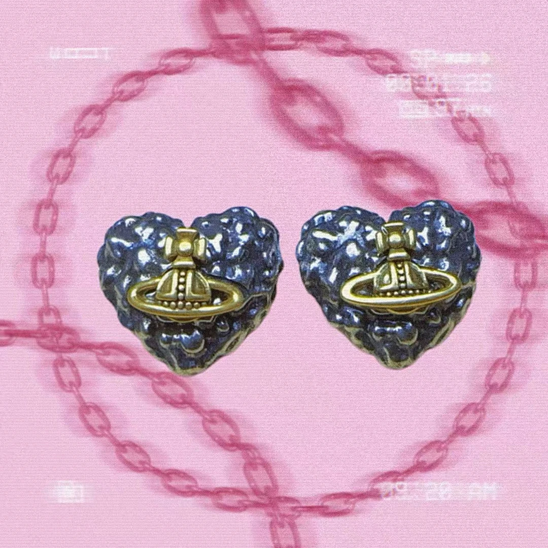 钛钢耳饰 肌理感做旧心形星球耳钉女欧美复古个性时尚气质A0310