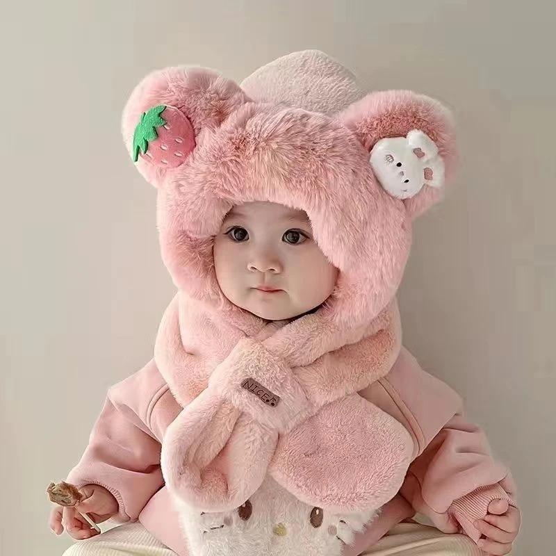 儿童帽子宝宝围巾一体可爱超萌秋冬季毛绒女童婴儿保暖加厚护耳LW