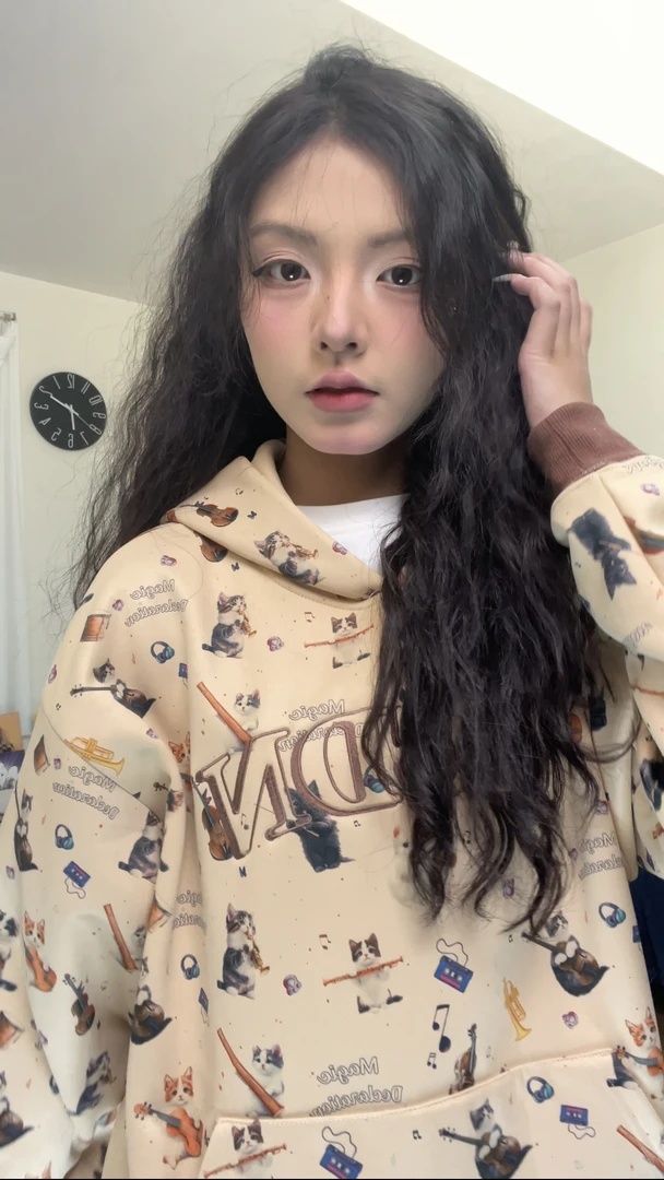 美式复古狗狗满印耳朵秋冬连帽卫衣男女秋季宽松休闲开衫外套