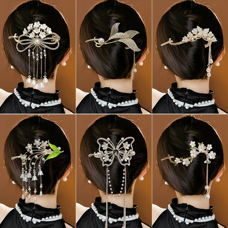 铃兰花流苏扭扭夹发夹女2024年新款后脑勺一字夹盘发神器抓夹头饰